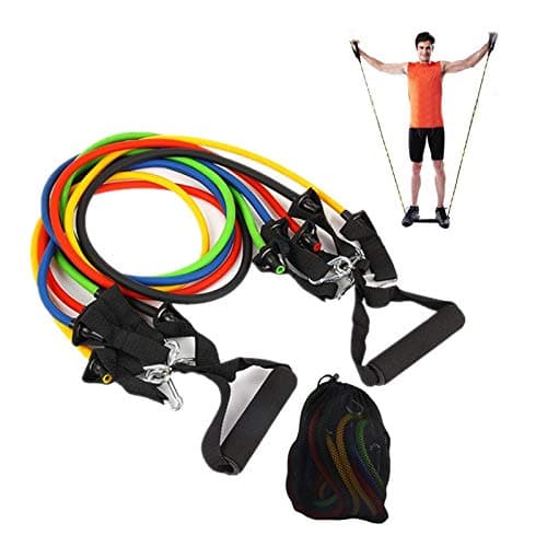 showsing Fitness Strength Resistance Bands Set,Multi Function Exercise Workout Body Building Training Bands,Fitness Tubes/Handles/Ankle Straps Workout Guides,Leg Stretcher Band