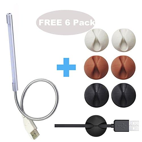 Adywe Silver Portable USB Flexible 10 LED Dimmable Reading Lamp Stick Light with 6 pack cable organizers - Best Value. Great for Lighting up Keypads - tablets, laptops.