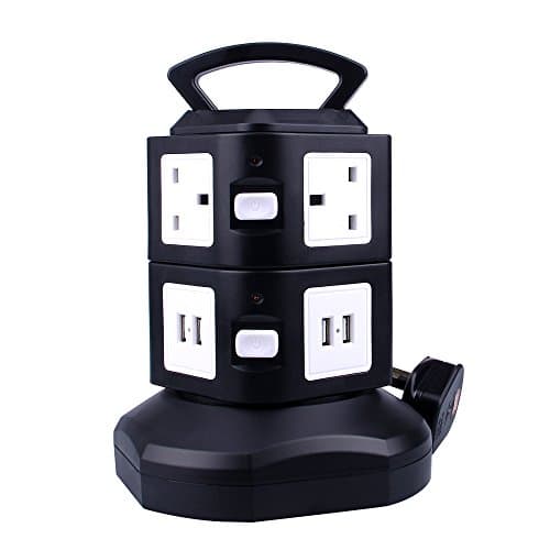 LIFEET Vertical Power Strip Multi-sockets 6 Outlets and 4 USB, 2500W, 110-250 Worldwide Voltage Tower Power Socket Outlets with 6.5 Feet Cord for Home and Office or Store