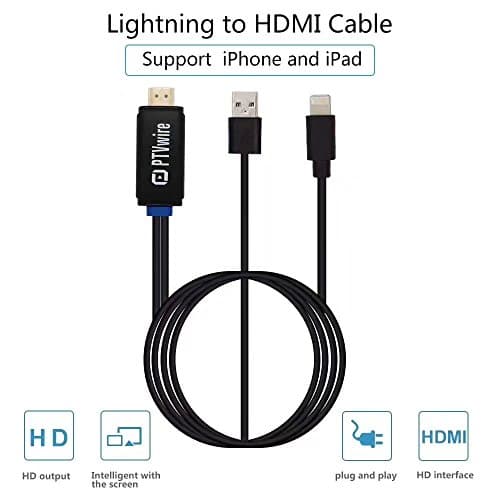 Lightning Digital AV Adapter Superwang 6.6FT PTVwire Plug &amp; Play Lightning To HDMI Cable 1080P HDTV Adapter MHL Cable for iPhone,iPad,iPod(Black)