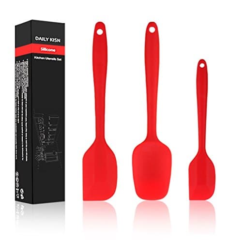 Silicone Spatula Sets - 3 Piece Baking Spatulas &amp; Spoon, Heat Resistant / Non Stick / Strong Stainless Steel Core / Dishwasher Safe Silicon Spatulas, BPA Free &amp; FDA ( Red )