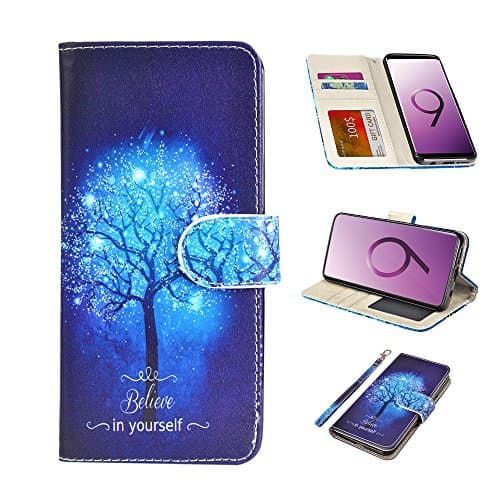UrSpeedtekLive Galaxy S9 Wallet Case Folio Flip Premium PU Leather Case Cover w/Card Holder Slot Pockets, Wrist Strap, Magnetic Closure Compatible with Samsung Galaxy S9 (2018),Believe in Yourself