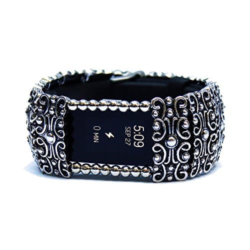 FitBit Charge 2 Cover Bracelet: SANDRINGHAM SCROLL with Window, Antique Silver, 8"