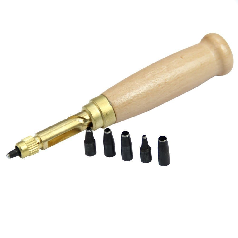 Screw Hole Punch/Auto Leather Tool Book Drill 6 Tips Sizes 1.5-4mm for Sewing Leather Paper Craft