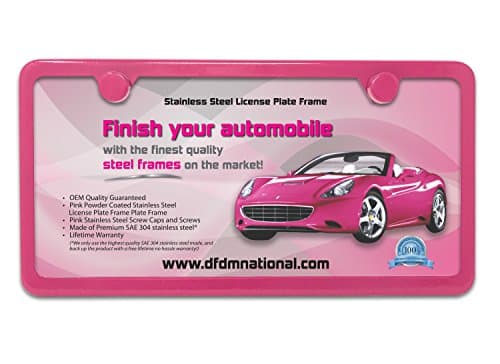DFDM National License Plate Frame Kit Pink Powder Coating, Includes Stainless Steel Screws, Fasteners and Caps, 2 Hole Bracket Standard Non-Anti-Theft Model