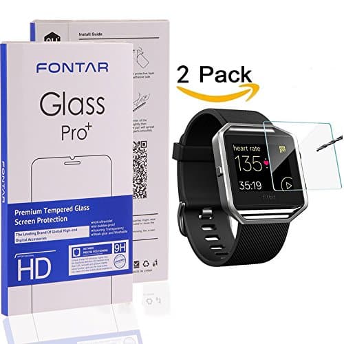 (2 Pack) Fitbit Blaze Screen Protector, FONTAR Premium HD Clear Tempered Glass Screen Protector for Fitbit Blaze Smart Watch, 9H Hardness Multi-layer Explosion-proof and Anti-Bubble Screen Guard