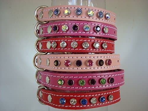 Swarovski Crystal Elements Leather Dog Collar Design Your Own 9 Choices of Crystal 4 Sizes of Collar 3 Colours Red Pink or Cerise Over 100 Combinations (SMALL neck 28-36cm x 16mm, Baby Pink)