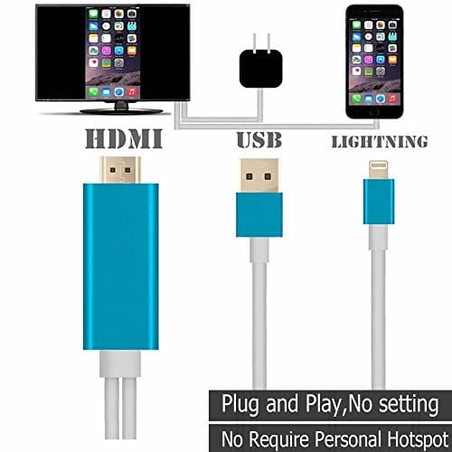 Lightning to HDMI adapter Plug &amp; Play Lightning 8-pin to HDMI Male Cable 1080P HDTV AV Adapter for All of Over IOS 8.0 Version iPhone X 8 7 6s iPad - No Need Any APP &amp; Personal Hotspot Blue