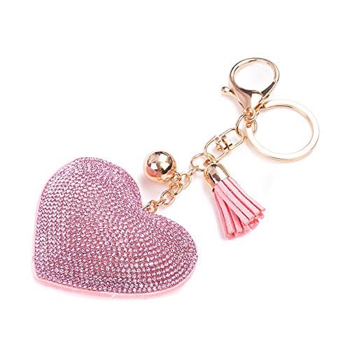 Crystal Rhinestone Heart Pattern Tassel Key Finder Bag Purse Keyring Key Chain