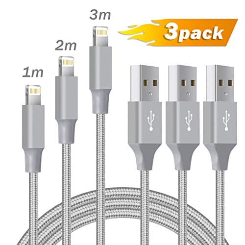 Ulinek Lightning Cable iPhone Charger 3Pack 1M+2M+3M Nylon Braided USB iPhone Cable High Lifespan Charging Charger for iPhone XR XS XS Max X 8 Plus 7 Plus 6S Plus 6 Plus 5 5S 5C iPod iPad Pro - Grey