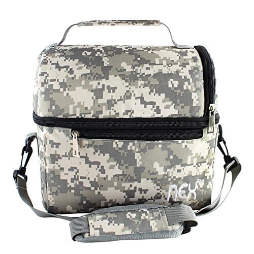 NEX Portable Lunch Bag with Adjustable Shoulder Strap and Comfortable Handle, Fabric Lunch Box for Men Women Kids Double Decker Cooler (Camouflage-2)