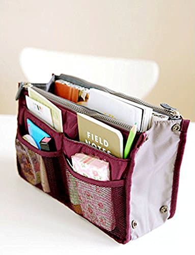 JISTL Portable Multi-function Handbag Pouch Bag in Bag Organiser Insert Organizer Tidy Travel Cosmetic Pocket (Wine Red)