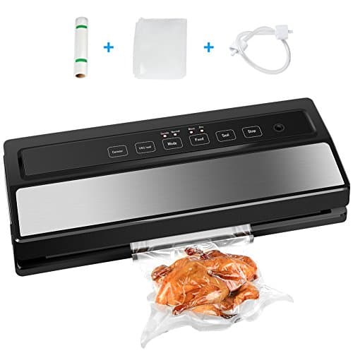 Vacuum Sealer Machine with Automatic Vacuum Air Sealing System with Bonus Starter Kit of Saver Roll, Bags and Hose for Food Preservation, Black