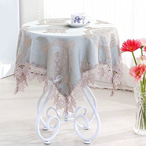 Jinsen Classic Linen Cotton Printed Tablecloth Dustproof Rectangular Table Cloth Wedding Party Hotel Table Cover,Assorted Size 130x130 cm (52x52 inch Blue)