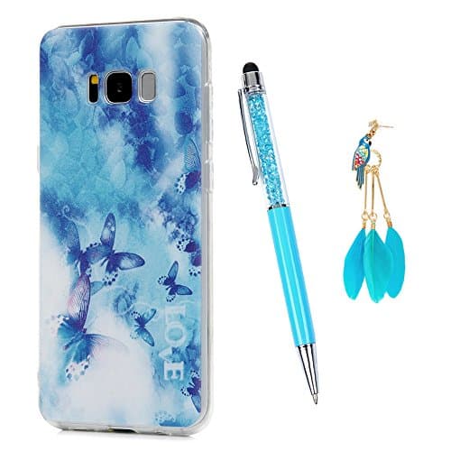 Samsung Galaxy S8 Plus Case, S8 Plus Case, ZSTVIVA Flexible TPU Cover Full Body Slim Fit Protective Bumper Clear Lightweight Anti-Scratch Phone Case with Pen &amp; Plug Dust - Blue Sky Flying Butterfiles