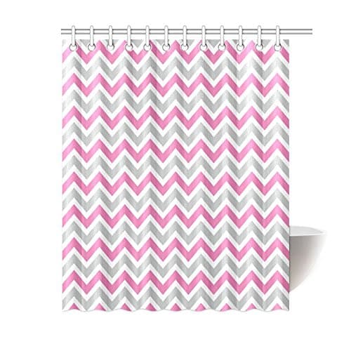 Gray and White Pink Chevron Stripe Pattern Waterproof Bathroom decor Fabric Shower Curtain -Polyester Fabric 60 x 72 inches