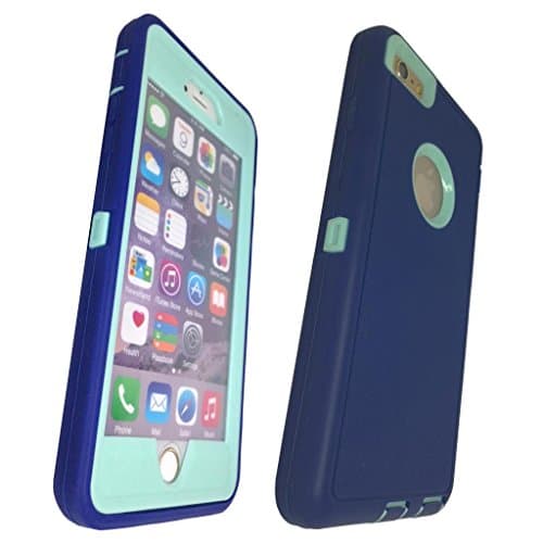 iphone 6 case, Lucky On iPhone 6 / 6s 4.7in Durable Dual Layer Protective Hybrid Armor Heavy Duty Shockproof Shell Case - built-in Transparent Screen Protector (DeepBlue &amp; Cyan)