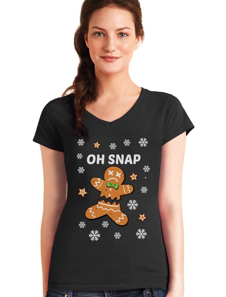 Green Turtle Gingerbread Man Cookie Oh Snap Funny V-Neck Fitted Women T-Shirt