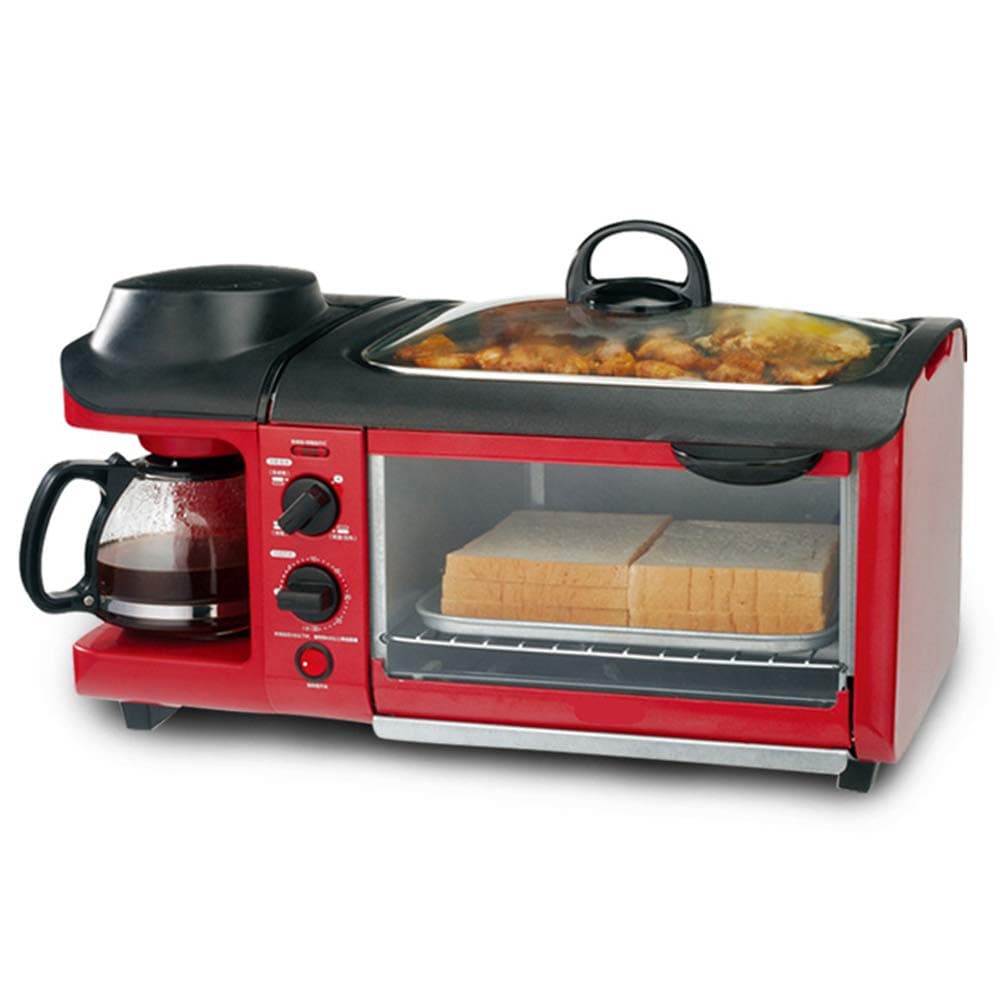Retro 3-in-1 Breakfast Station Multi-Function Home Breakfast Maker, Multi Cup Coffeemaker, Toaster Oven, Teppanyaki