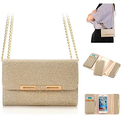 For iphone 6 case,Goodidus Luxury Superior Multi Purpose Purse Wallet Pocket Handbag Case with Detachable Shoulder Chain Long Chain Phone Case Cover for iphone 6(Gold)