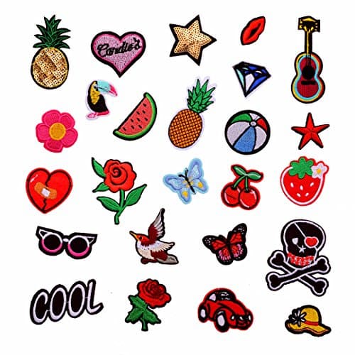 Iron on Patches, 25 Pcs Assorted Size Embroidered Applique Sequin Decoration DIY Sew On Patch for clothing, jackets, jeans, backpacks, Handbag, Shoes
