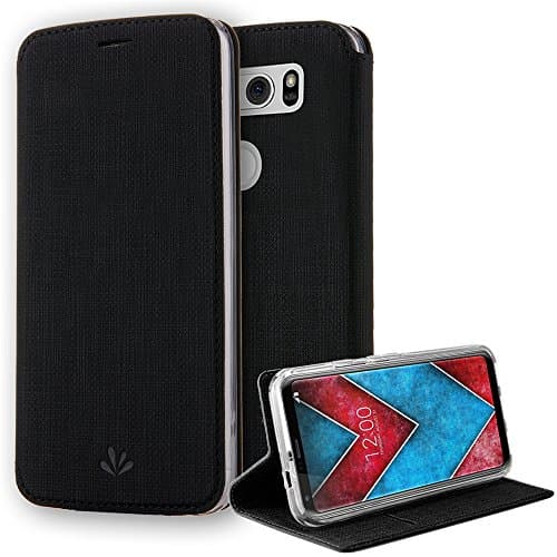 LG V30 Case, PU Leather Wallet Slim Flip Folio Case With Credit Card Holster Kickstand Feature Magnetic Closure TPU Bumper Double Layer Shock Absorbing Full Body Protection for LG V30 (Black)