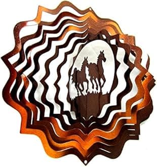 WorldaWhirl Whirligig 3D Wind Spinner Hand Painted Stainless Steel Twister Horse (12" Inch, Copper)