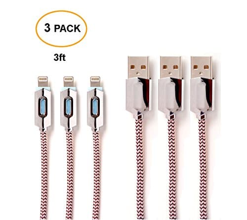TMIL 3 Pack 3Ft/1M Nylon Braided High Speed Charging Cable Cord, Data cable Lightening for iPhone 7/ 7Plus, 6S/ 6S Plus, 6/ 5S/ SE/ 5/ 5C,iPad Air,Mini,Pro (Rose Gold)