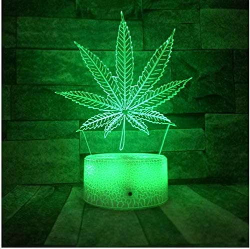 Crack Base Maple Leaf Led 3D Night Light RGB Changeable Weed 3D Illusion Lamp Optical Visual Table Lamp Room Party Decor