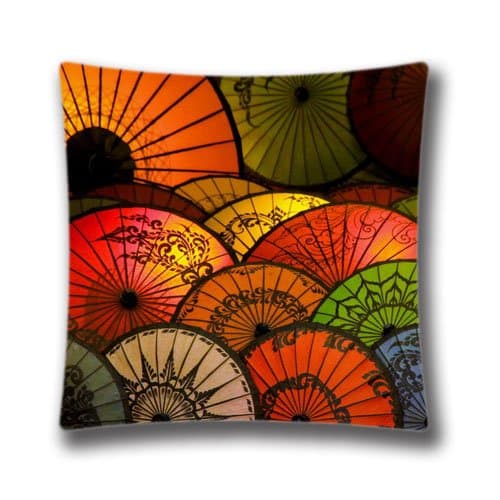 Pop Home Home Decor Cotton &amp; Polyester Throw Pillow Cushion Covers Bed and Couch Japanese Umbrellas Pillowcase 18" x 18" Inch (45x45 Cm)