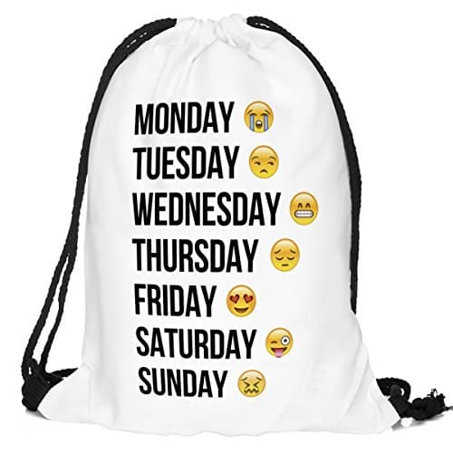 Portable Gym Sack Pack, 18''X13.75'' Drawstring Emoji Backpack for Teens Kids Girls Team Training Gymsack, White Gym Sackpack