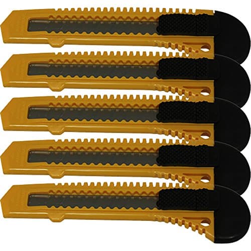 Retractable Utility Knife - 5 Pack 6 Inch Manual-Lock Snap off Blade, Large Size Plastic Body 8 Points Snap Blade -Heavy Duty Stainless Steel Blade - By MotoProducts