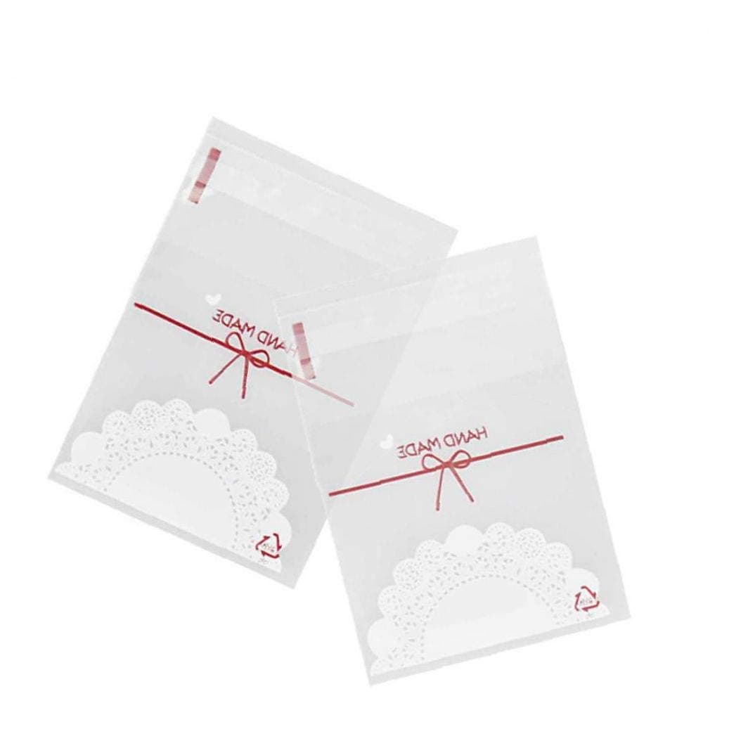 100 PCS Cute Lace Bowknot Pattern OPP Self-Adhesive Biscuit Bag West Point Clear Candy Baking Gift DIY Plastic Bag Festive Decoration