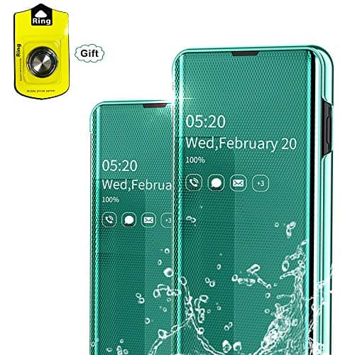 DAYNEW for Samsung Galaxy S10 Plus case,[Smart Case] [Full Body Protection] Ultra Slim PC Shell Slim Fit Mirror case for Samsung Galaxy S10 Plus,Gift Finger Grip Ring Holder-Green