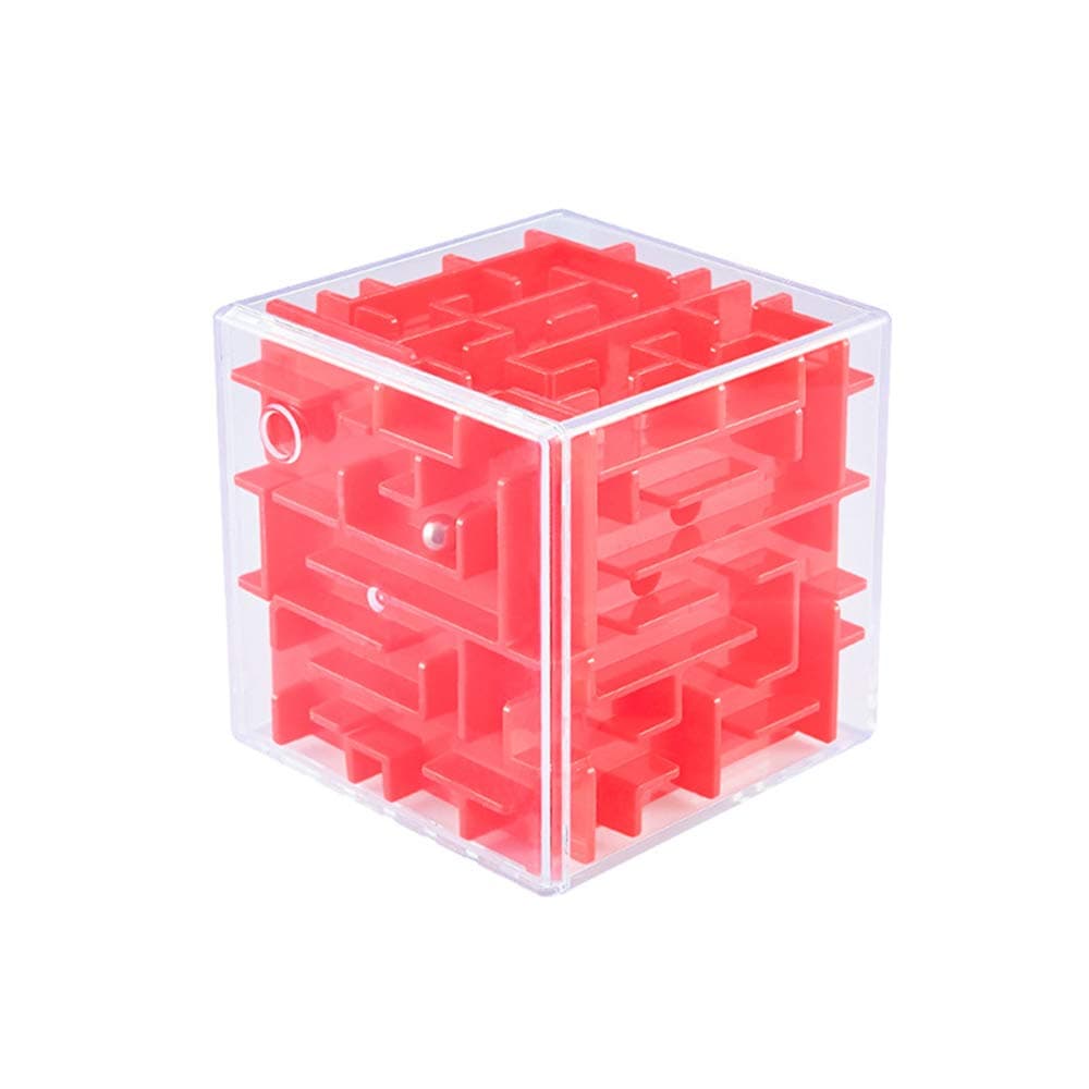 Wings of wind - 3D Maze Cube Three-dimensional Magic Maze Children's Educational Puzzle Toys 8 x 8 x 8 cm (Red)
