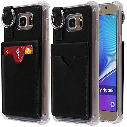 Galaxy Note 5 Wallet Case,[Pocket Ring Bumper] Credit Card Case [Kick Stand] Protective Hybrid Case [Key Ring Holder] with 3 Cards Slot Wallet for Galaxy Note 5 (Black)