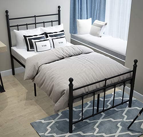 Metal Bed Frame Twin Size Matte Black Iron Bed with Victorian Headboard and Footboard The Metal Structure Platform Mattress Base(Twin, Matte Black)