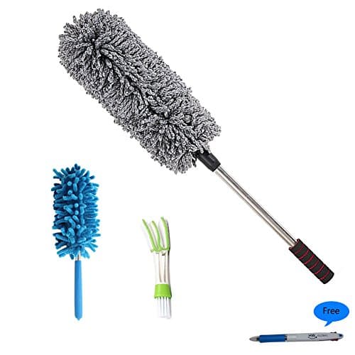 HW The Best Microfiber Multipurpose Car Cleaning Duster&amp;Brush 3Pack/1x Pollen Removing Exterior 1x High or corner Telescopic Interior 1x Car Air Vent, Automotive Air Conditioner Cleaner and Brush