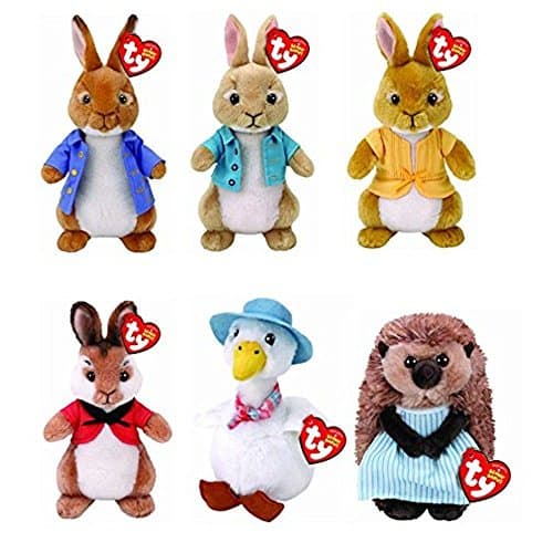 2018 TY PETER RABBIT (Set of 6) - Peter Rabbit, Flopsy, Mopsy, Cotton Tail, Mrs. Tiggy Winkle &amp; Jemima Puddle Duck!