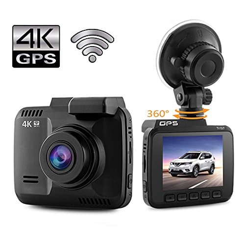 Dash Cam 4K Car Camera DVR Recorder Built In WiFi and GPS APP Support, G Sensor, Loop Recording, Parking Monitoring, 2.4" LCD, 150 Degree Wide Angle Lens