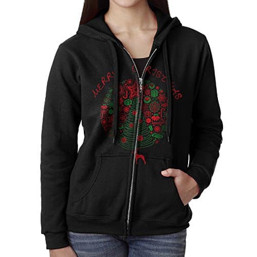Merry Christmas Design Deer Women Pull Zip Drawstring Sweatshirt