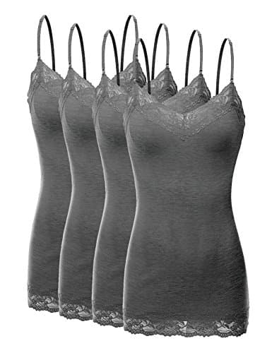 Bozzolo 2 or 4 Pack Women's Junior and Plus Adjustable Spaghetti Strap Lace Tank Top