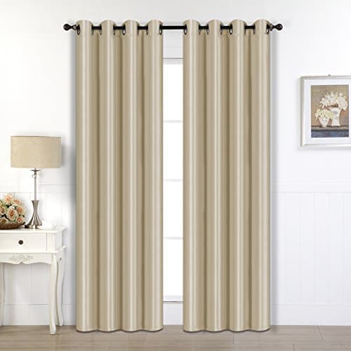 Rama Rose Solid Faux Silk Curtain Drape Panel Blackout Grommet 52Wx84L Inch Bedroom Living Room Hotel Set of 1 Panel (Beige)