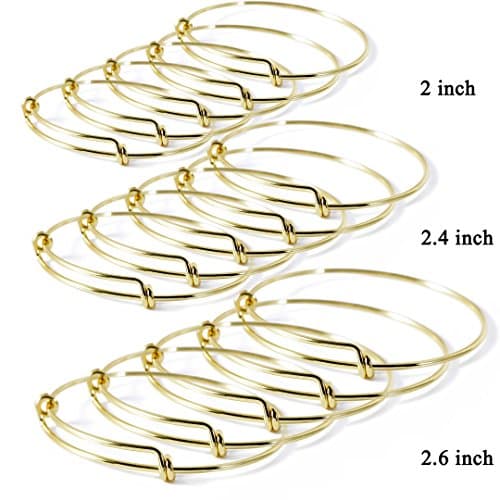 (2'',2.4'',2.6'',Each 5 pcs) 15pcs Expandable Wire Blank Bangle Bracelet for DIY Jewelry Making,Gold-tone - For Easily Pick