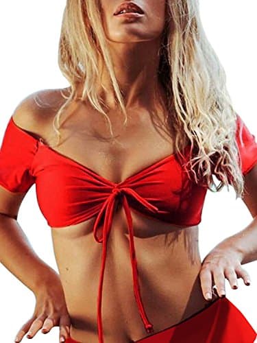 Bikinx Women's Ruffle Off Shoulder Bikini Set 2 Piece High Waist Padded Swimsuit