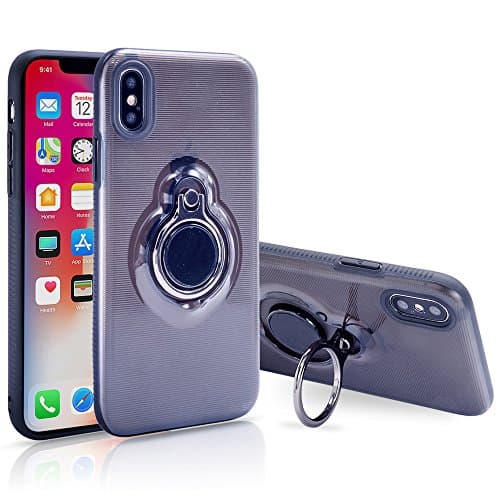 SIXRARI Iphone X Case,Iphone 10 Protective Cover With Kickstand With Magnetic Car Mount With Grip Rotating Ring Holder Stand For IphoneX Cases (Transparent Black)