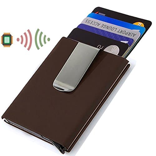 Antitheft Men Metal Wallets RFID Blocking Protection Slim Minimalist Business Card Holder Credit Card Case Rubber band … (Brown Style, Rfid Blocking)
