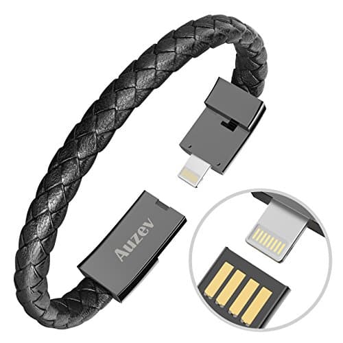 Bracelet Lightning Cable Data Charging Cable for iphone- Durable Braided Leather Charger Wrist USB Cuff for iphone Plus X iPAD (Black, XL(9"))