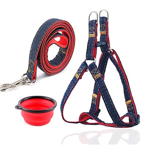 No-Pull Dog Leash Harness, Dog Rescue Harness，Adjustable and Heavy Duty Denim Dog Leash Collar for Training Walking Running, No-Pull Harness for Large/Medium/Small Dog (M (20-50 lb))