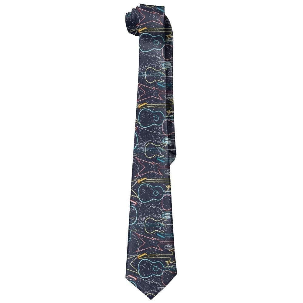 QIUJUAN High Quality Soft Texture,Comfortable Men's Guitars Pattern Wide Novelty Long Necktie Tie